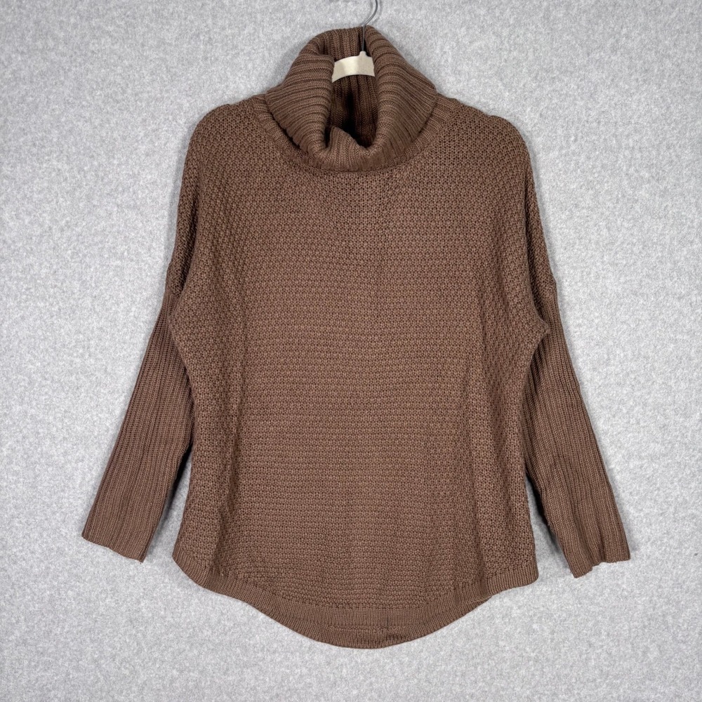 Waffle Knit Cowl Neck‎ Sweater Small Brown Tunic Comfy Cozy Neutral Fisherman